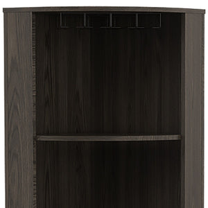 HomeRoots 71" Dark Brown Corner Bar Cabinet - Space-Saving Design with Open Shelves & Wine Storage Cubbies 477754