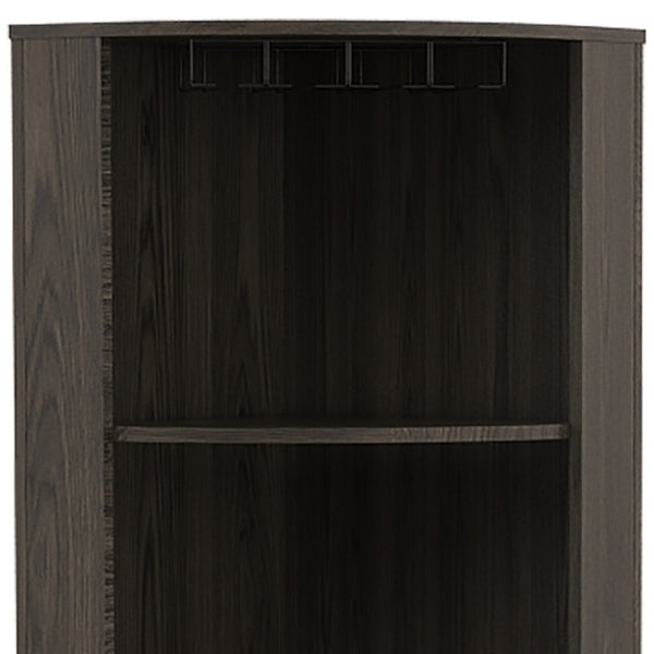 HomeRoots 71" Dark Brown Corner Bar Cabinet - Space-Saving Design with Open Shelves & Wine Storage Cubbies 477754
