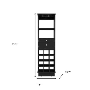 HomeRoots 63" Black Wood Bar Cabinet - Stylish, Space-Saving Design with Storage for Wine Bottles & Glasses 477755