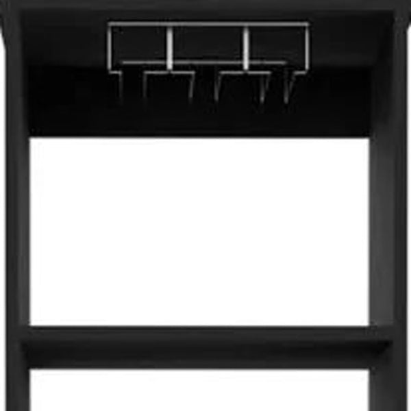 HomeRoots 63" Black Wood Bar Cabinet - Stylish, Space-Saving Design with Storage for Wine Bottles & Glasses 477755