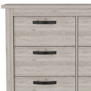 HomeRoots 47" Gray Wood Double Dresser - Modern Six Drawer Storage with Black Accents for Stylish Bedrooms 477760