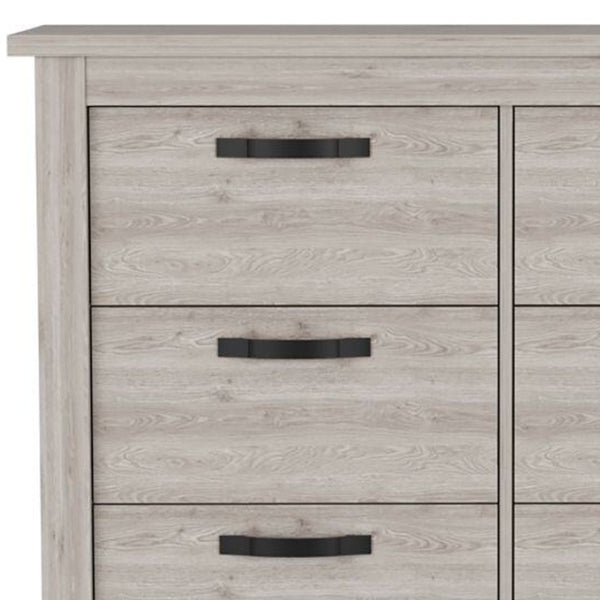 HomeRoots 47" Gray Wood Double Dresser - Modern Six Drawer Storage with Black Accents for Stylish Bedrooms 477760