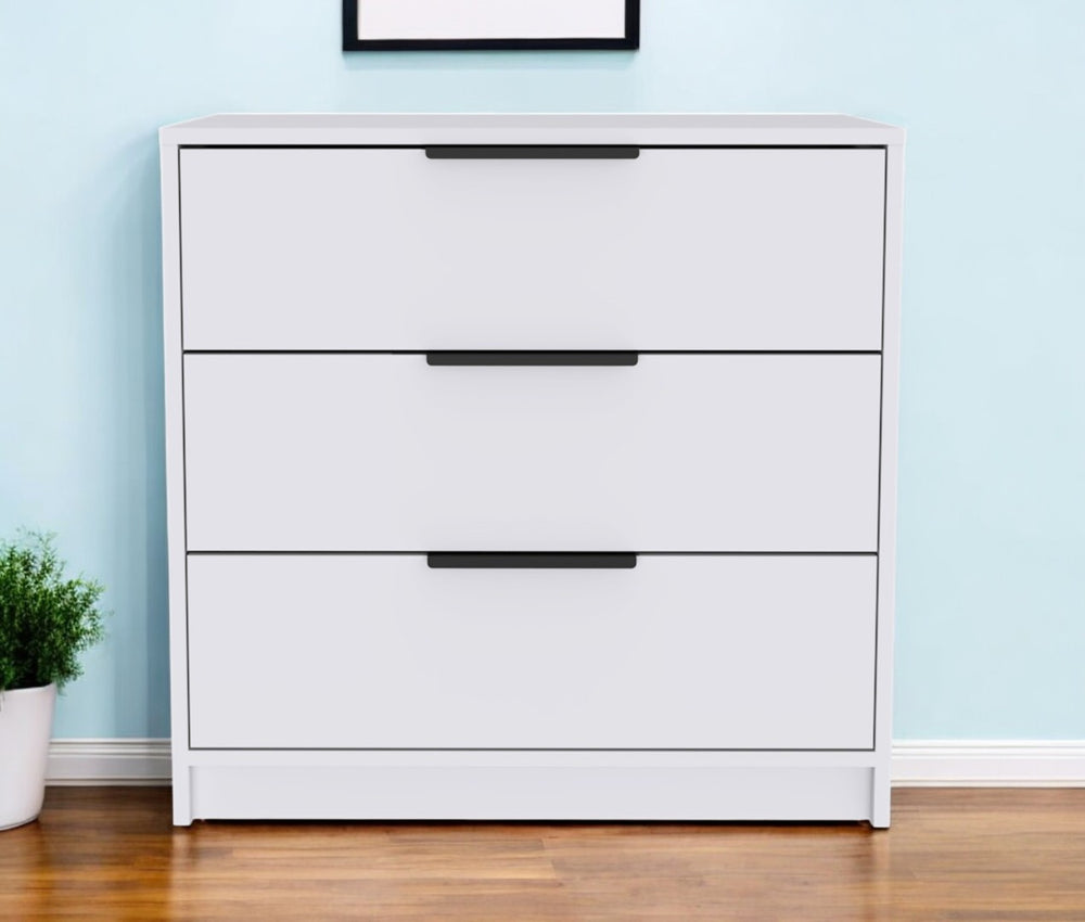 HomeRoots 28" White Three Drawer Chest - Contemporary Storage Solution for Small Spaces & Modern Decor 477761