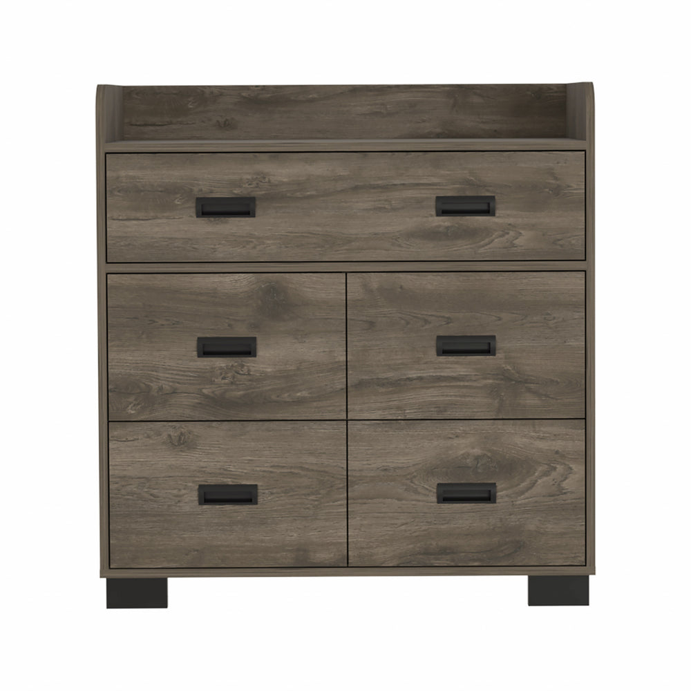 Homeroots 33" Dark Brown Manufactured Wood Five Drawer Dresser  Manufactured Wood 477763