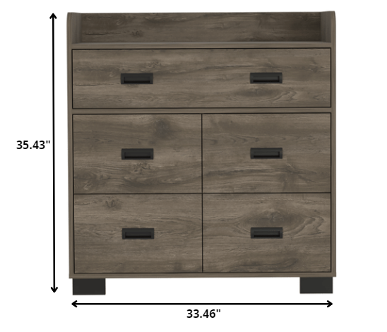 Homeroots 33" Dark Brown Manufactured Wood Five Drawer Dresser  Manufactured Wood 477763