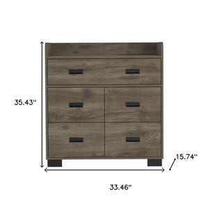 HomeRoots 33" Compact Five-Drawer Dresser in High-Quality Manufactured Wood for Stylish Bedroom Storage Solutions Dark Brown 477763