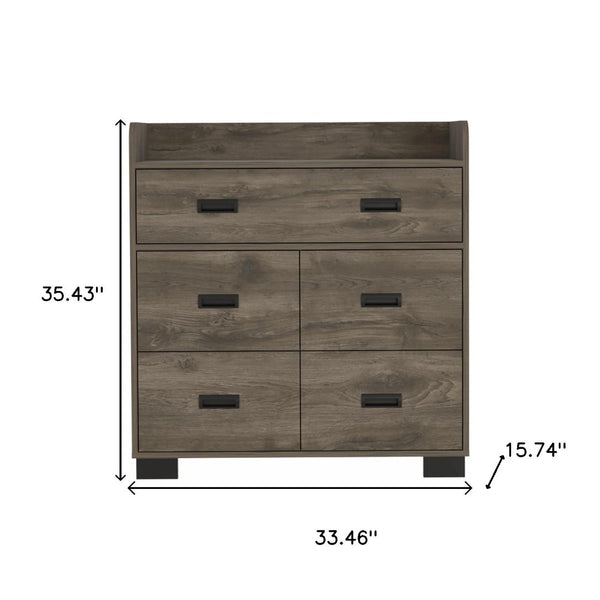 HomeRoots 33" Compact Five-Drawer Dresser in High-Quality Manufactured Wood for Stylish Bedroom Storage Solutions Dark Brown 477763