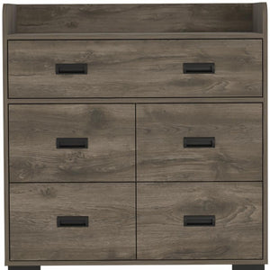 HomeRoots 33" Compact Five-Drawer Dresser in High-Quality Manufactured Wood for Stylish Bedroom Storage Solutions Dark Brown 477763