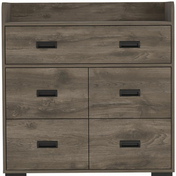 HomeRoots 33" Compact Five-Drawer Dresser in High-Quality Manufactured Wood for Stylish Bedroom Storage Solutions Dark Brown 477763
