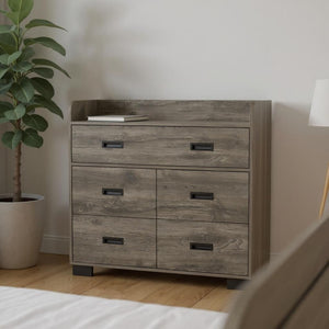 HomeRoots 33" Compact Five-Drawer Dresser in High-Quality Manufactured Wood for Stylish Bedroom Storage Solutions Dark Brown 477763