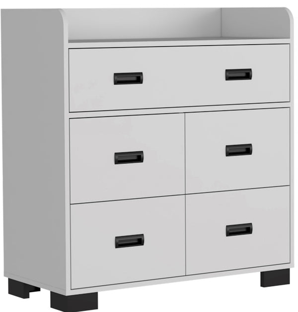Homeroots 33" White Manufactured Wood Five Drawer Dresser  Manufactured Wood 477764