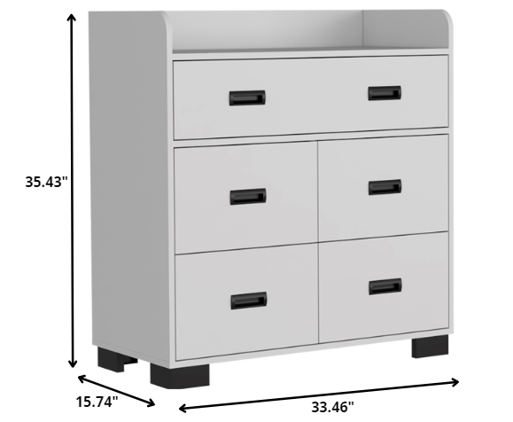 Homeroots 33" White Manufactured Wood Five Drawer Dresser  Manufactured Wood 477764