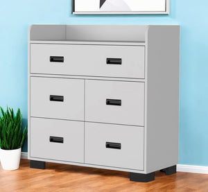 HomeRoots 33" Compact Five-Drawer Dresser in High-Quality Manufactured Wood for Stylish Bedroom Storage Solutions White 477764