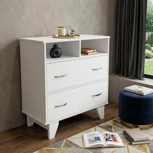 32 Inch Wood Two Drawer Dresser Compact Bedroom Storage Chest for Modern Decor