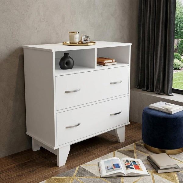 32 Inch Wood Two Drawer Dresser Compact Bedroom Storage Chest for Modern Decor