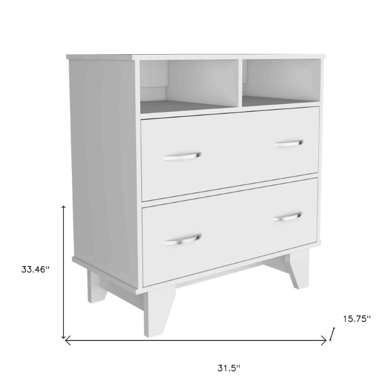 32 Inch Wood Two Drawer Dresser Compact Bedroom Storage Chest for Modern Decor