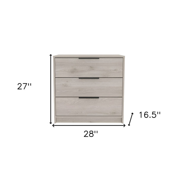 HomeRoots 28" Light Gray Wood Three Drawer Dresser - Modern Compact Storage Solution for Stylish Bedrooms 477785