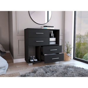 Homeroots 35" Black Manufactured Wood Four Drawer Dresser With Cubes  Manufactured Wood 477788