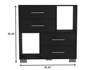 Homeroots 35" Black Manufactured Wood Four Drawer Dresser With Cubes  Manufactured Wood 477788