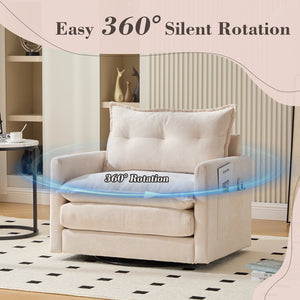 English Elm UNITED Swivel Barrel Chair with Chenille Upholstery, 360° Smooth Rotation, Padded Arm Comfort and Side Pockets for Living Room Relaxation Beige W1568P290083