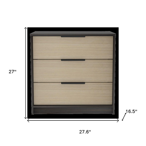 HomeRoots 28" Modern Two-Tone Brown and Black Three-Drawer Dresser for Stylish Bedroom Storage Solutions 477803