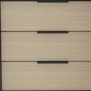 HomeRoots 28" Modern Two-Tone Brown and Black Three-Drawer Dresser for Stylish Bedroom Storage Solutions 477803