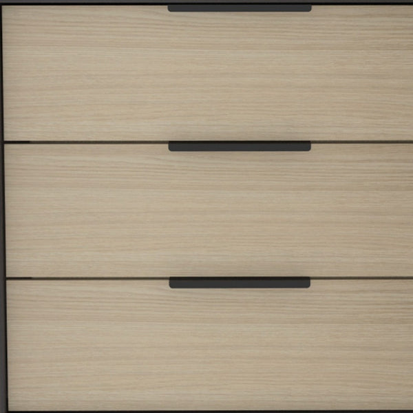 HomeRoots 28" Modern Two-Tone Brown and Black Three-Drawer Dresser for Stylish Bedroom Storage Solutions 477803