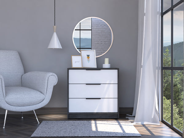 Homeroots 28" White And Smokey Oak Manufactured Wood Three Drawer Dresser  Manufactured Wood 477805