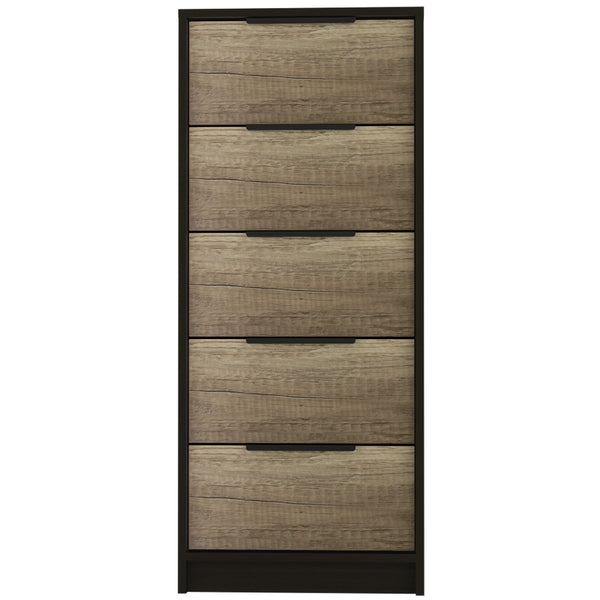 Homeroots 42" Black And Light Oak Manufactured Wood Five Drawer Chest  Manufactured Wood 477806