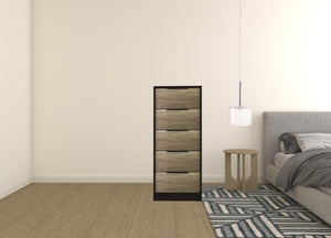 Homeroots 42" Black And Light Oak Manufactured Wood Five Drawer Chest  Manufactured Wood 477806