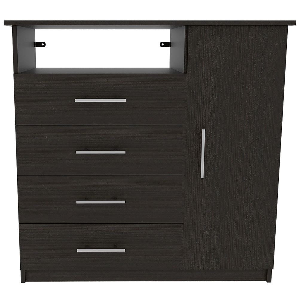Homeroots 36" Black Manufactured Wood Four Drawer Combo Dresser  Manufactured Wood 477811