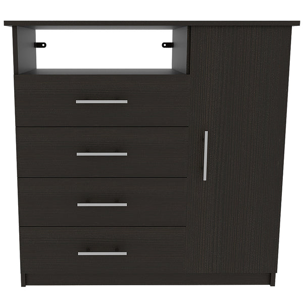 Homeroots 36" Black Manufactured Wood Four Drawer Combo Dresser  Manufactured Wood 477811