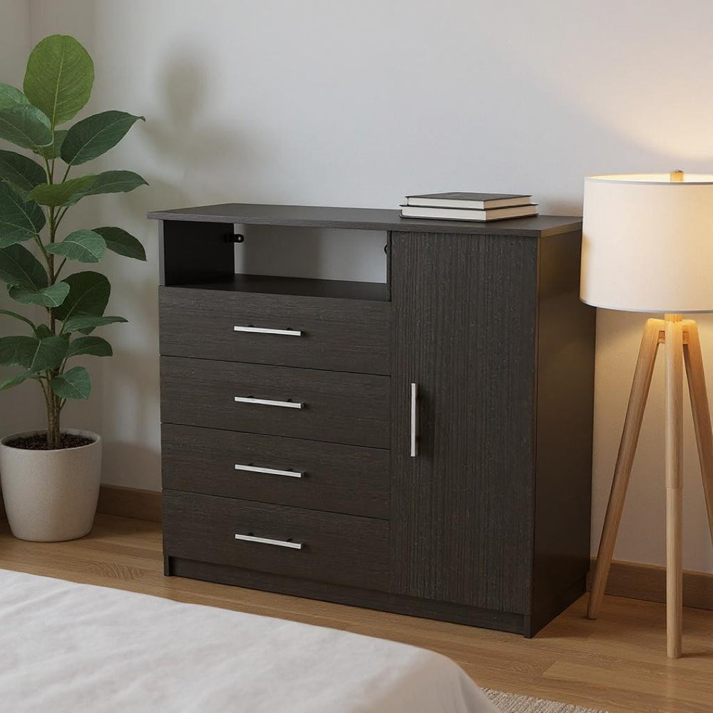 HomeRoots 36" Modern Manufactured Wood Four Drawer Combo Dresser, Versatile Storage Solution for Any Room Black 477811