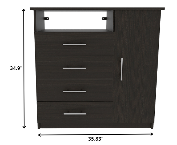 Homeroots 36" Black Manufactured Wood Four Drawer Combo Dresser  Manufactured Wood 477811