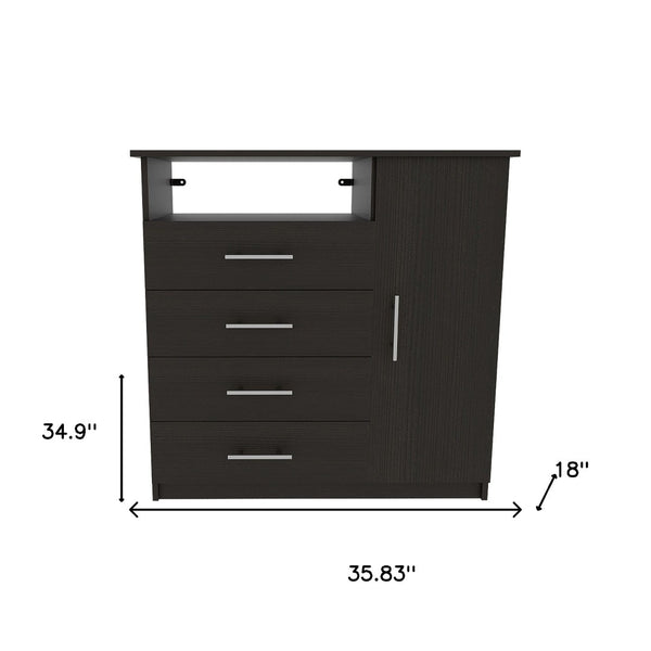 HomeRoots 36" Modern Manufactured Wood Four Drawer Combo Dresser, Versatile Storage Solution for Any Room Black 477811