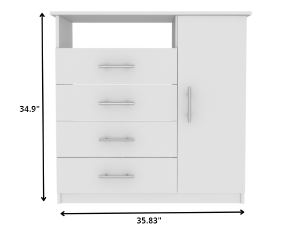 Homeroots 36" White Manufactured Wood Four Drawer Combo Dresser  Manufactured Wood 477812