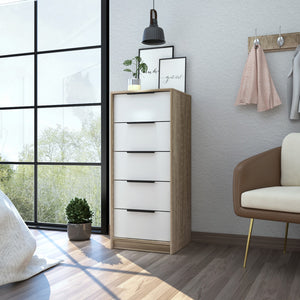 Homeroots 42" Brown And White Five Drawer Chest  Manufactured Wood 477817