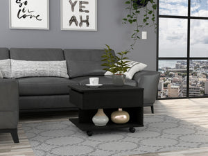 HomeRoots 22" Sleek Black Lift-Top Coffee Table with Drawer & Wheels – Stylish, Space-Saving Design for Modern Living 477826