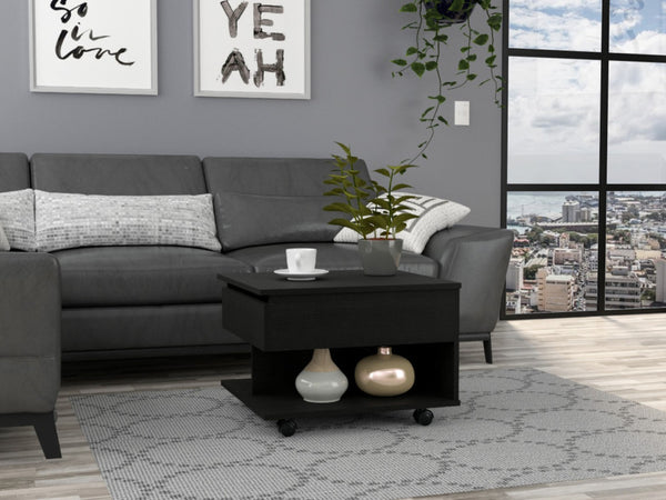 HomeRoots 22" Sleek Black Lift-Top Coffee Table with Drawer & Wheels – Stylish, Space-Saving Design for Modern Living 477826