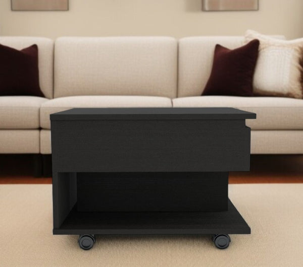 HomeRoots 22" Sleek Black Lift-Top Coffee Table with Drawer & Wheels – Stylish, Space-Saving Design for Modern Living 477826