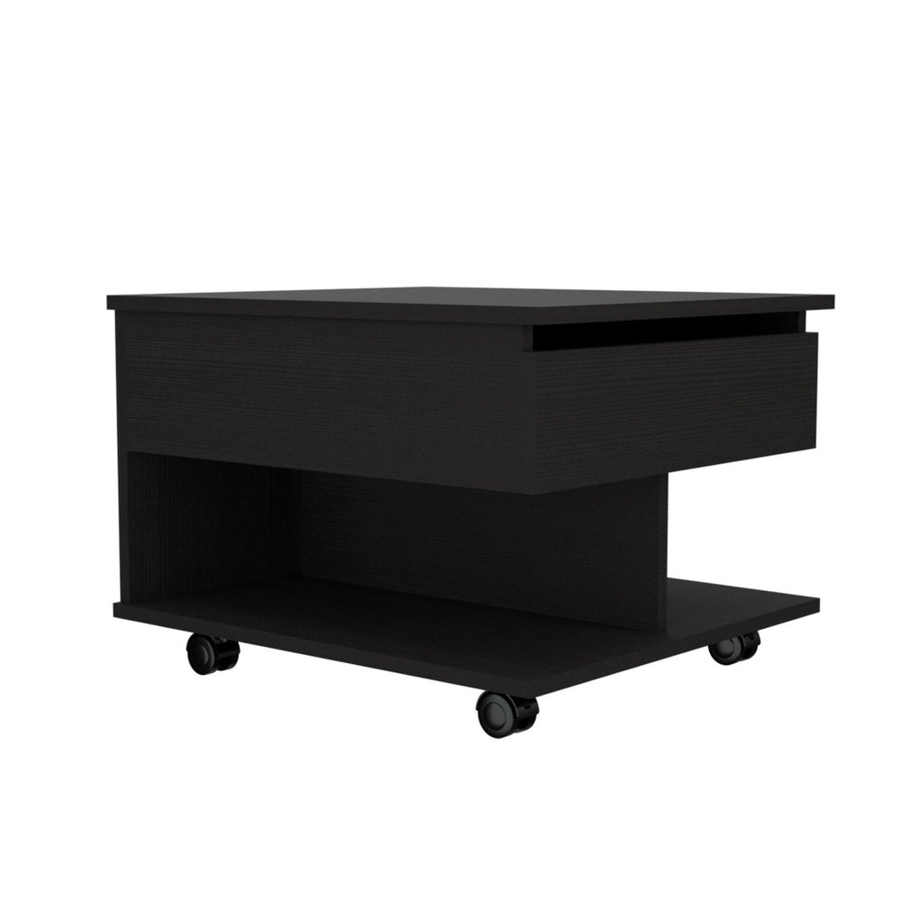 HomeRoots 22" Sleek Black Lift-Top Coffee Table with Drawer & Wheels – Stylish, Space-Saving Design for Modern Living 477826