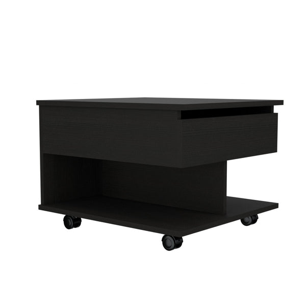 HomeRoots 22" Sleek Black Lift-Top Coffee Table with Drawer & Wheels – Stylish, Space-Saving Design for Modern Living 477826