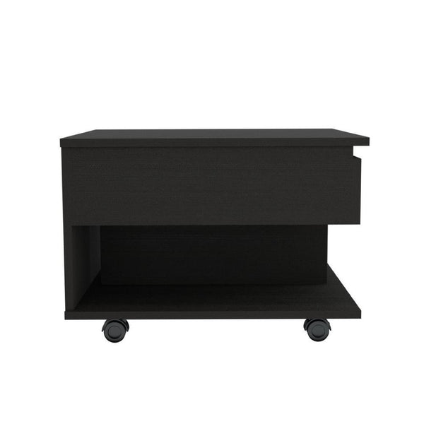 HomeRoots 22" Sleek Black Lift-Top Coffee Table with Drawer & Wheels – Stylish, Space-Saving Design for Modern Living 477826