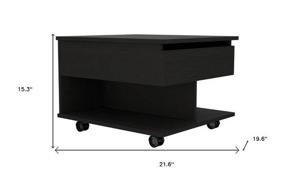 HomeRoots 22" Sleek Black Lift-Top Coffee Table with Drawer & Wheels – Stylish, Space-Saving Design for Modern Living 477826