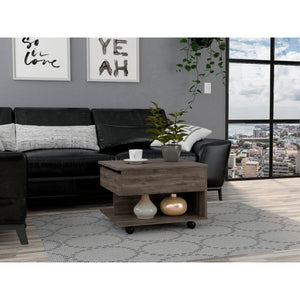 HomeRoots 22" Dark Brown Lift Top Coffee Table with Concealed Storage, Wheels for Mobility, Modern Design 477829