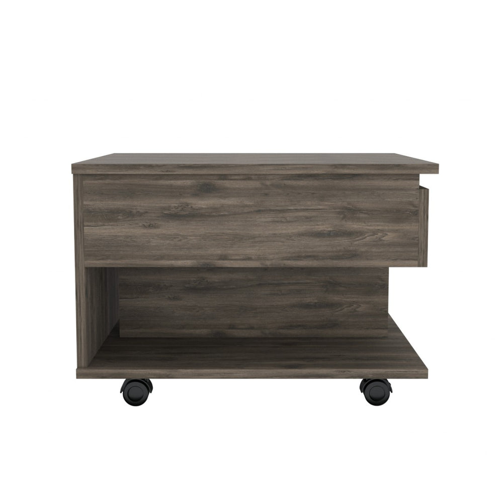 HomeRoots 22" Dark Brown Lift Top Coffee Table with Concealed Storage, Wheels for Mobility, Modern Design 477829
