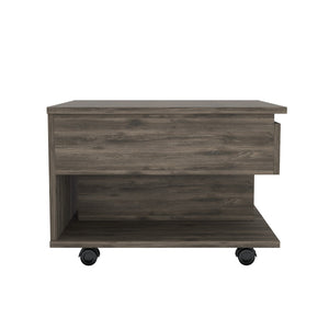HomeRoots 22" Dark Brown Lift Top Coffee Table with Concealed Storage, Wheels for Mobility, Modern Design 477829