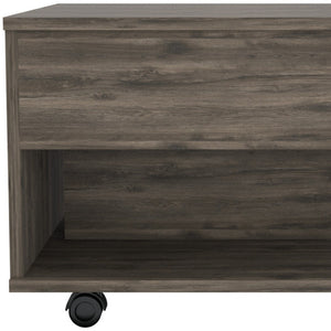 HomeRoots 22" Dark Brown Lift Top Coffee Table with Concealed Storage, Wheels for Mobility, Modern Design 477829