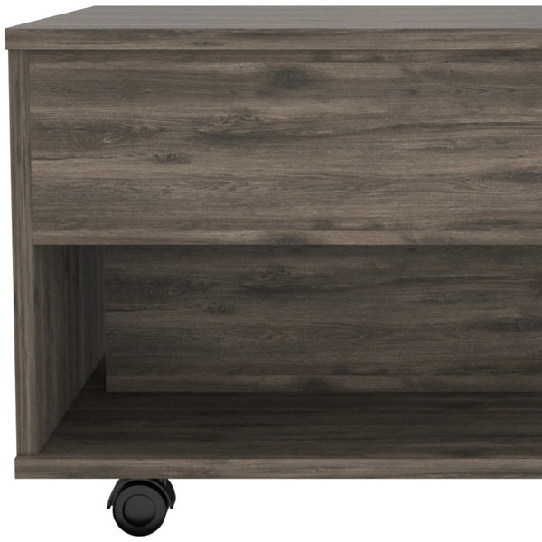 HomeRoots 22" Dark Brown Lift Top Coffee Table with Concealed Storage, Wheels for Mobility, Modern Design 477829