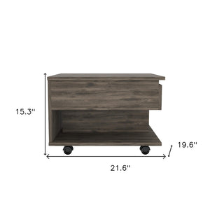 HomeRoots 22" Dark Brown Lift Top Coffee Table with Concealed Storage, Wheels for Mobility, Modern Design 477829